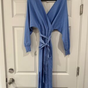 Blue Wrap Dress with Belt